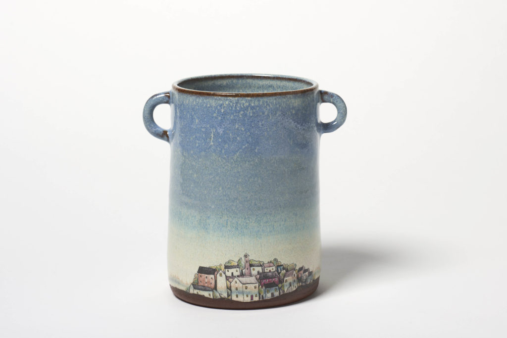 Blue Village Vase Pot, ~11 x 14cm, £40 + postage